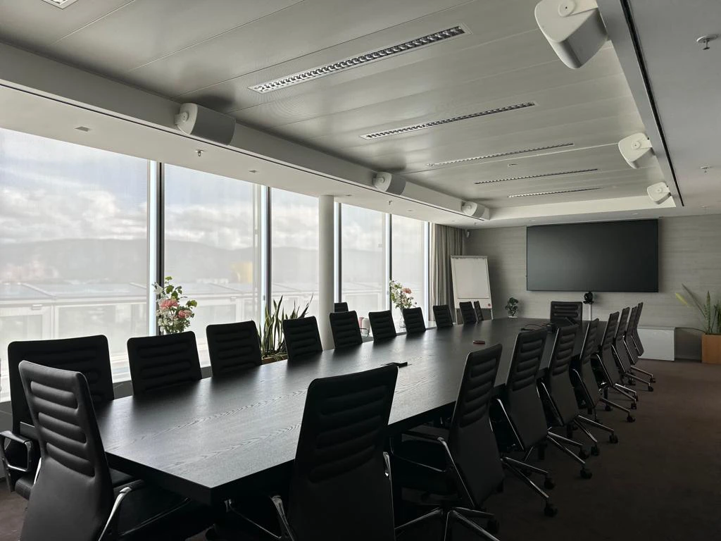 Large conference room with panoramic city views
