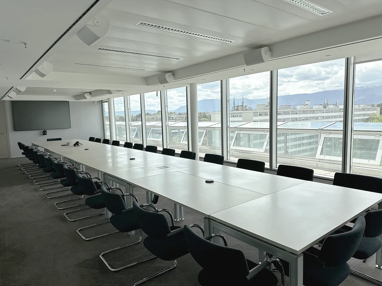 Executive conference room with mountain views